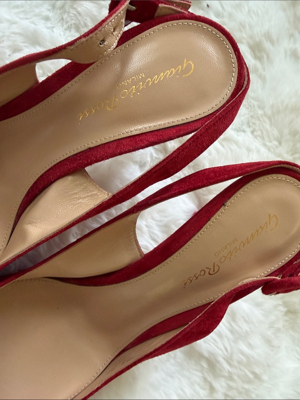 Gianvito Rossi Red Suede Pointed-Toe Slingback Heels - Picture 2 of 6